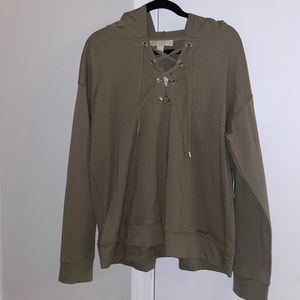 Michael Kors olive green lace up hoodie size XL never worn NWT